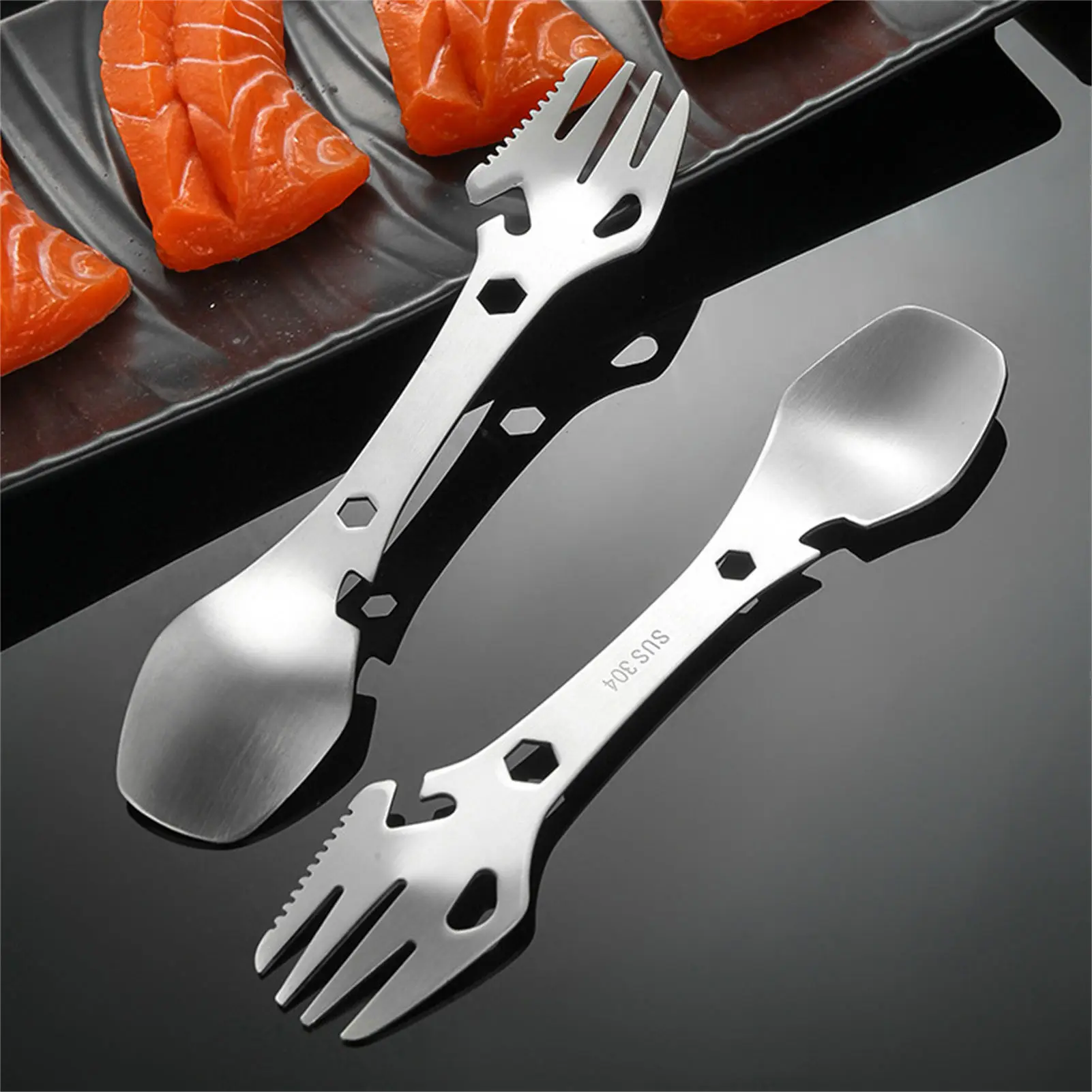 Portable Outdoor Utensil Stainless Steel 304 Fork Spoon Bottle Opener All in One For Camping Hiking Picnic