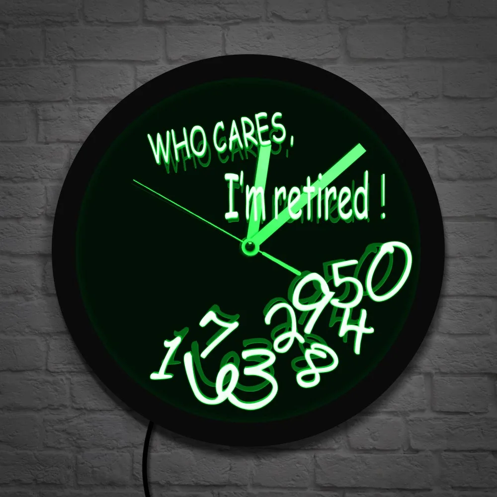 Fallen Numbers Retiring Luminous Wall Clock Who Cares I'm Retired Funny Clock Wall Watch LED Light Retirement Gift Office Decor