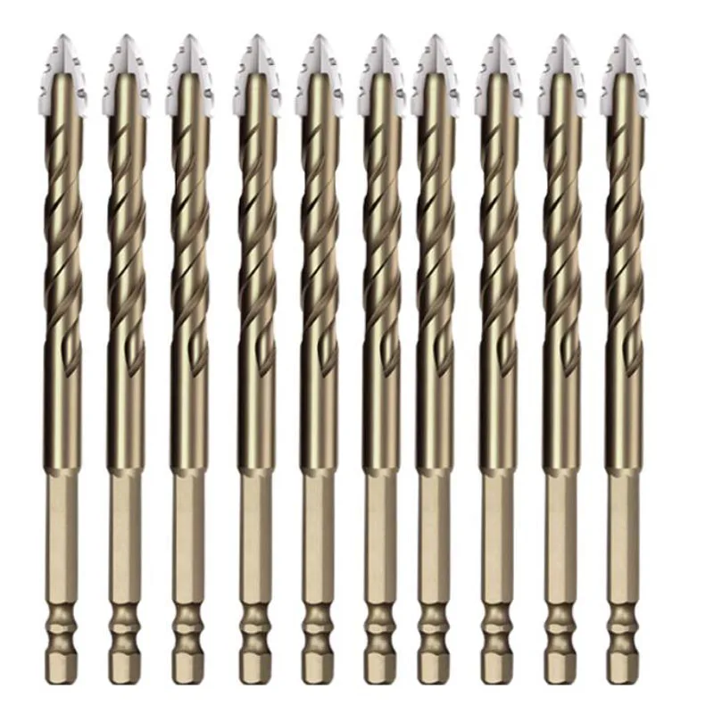 For Tile, Concrete, Glass, Brick, Metal and Wood, 10-Pack 4-Blade Serrated Offset Drill Bits