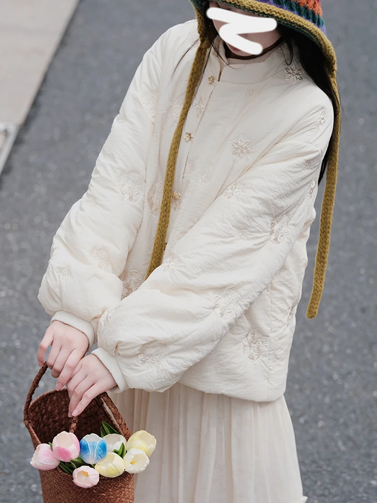 

Оригинальная женская повседневная верхняя одежда из хлопка с вышивкой Small And Fi Frost Flower, осенне-зимняя теплая универсальная новинка...