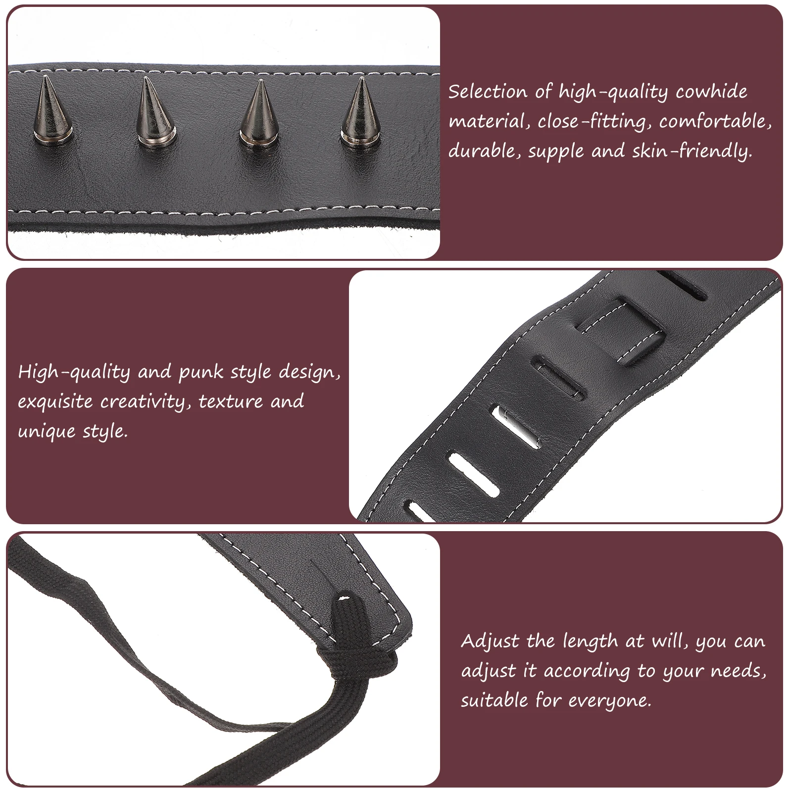 

Guitar Strap Black Adjustable Shoulder Pad Studded Flowers Men Cowhide Material Comfortable Punk Style Guitar Decor Strap