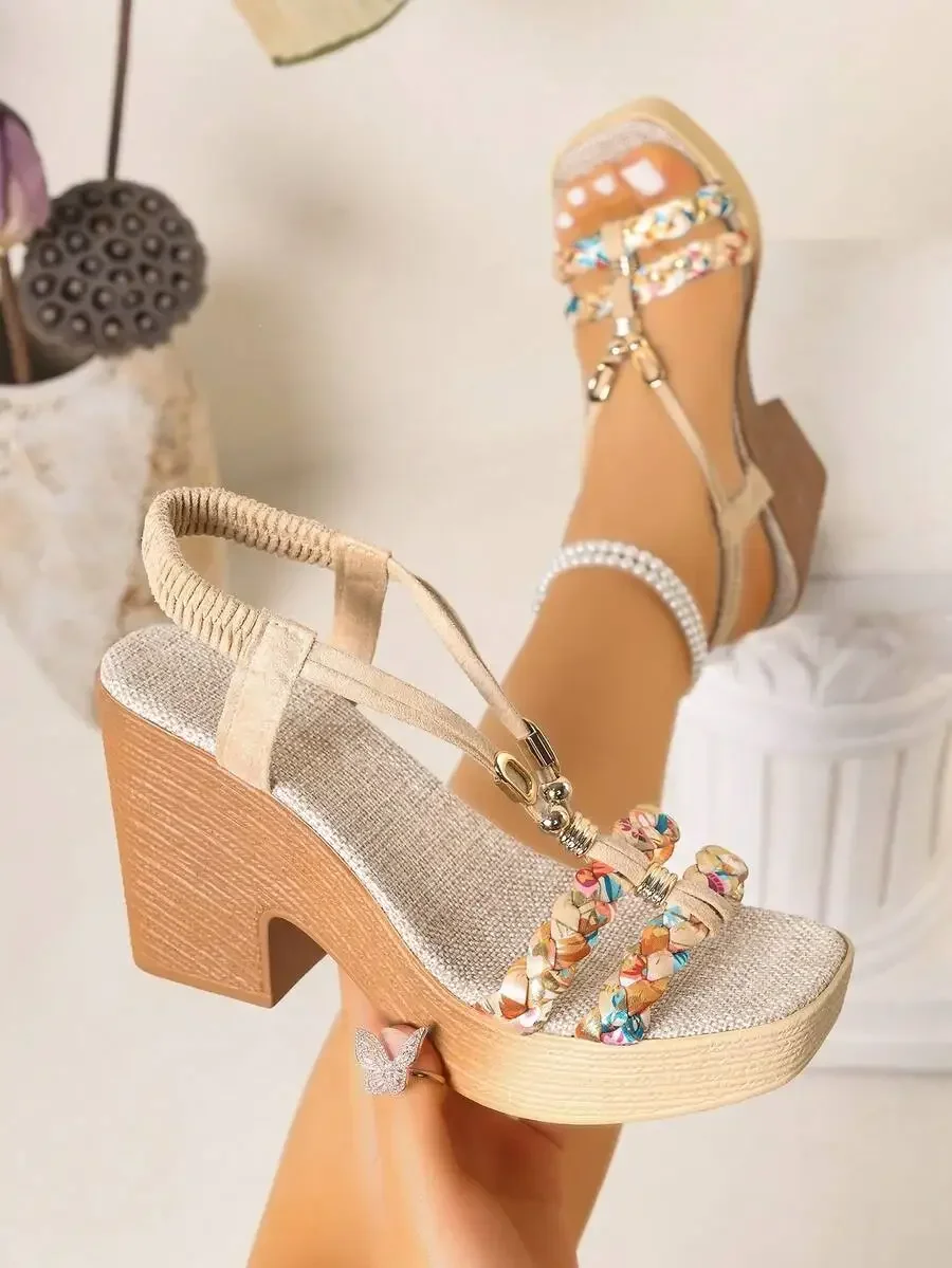 

Womens Bohemian Wedge Sandals With Braided Straps And Chunky Platform Sole For Casual Party Vacation