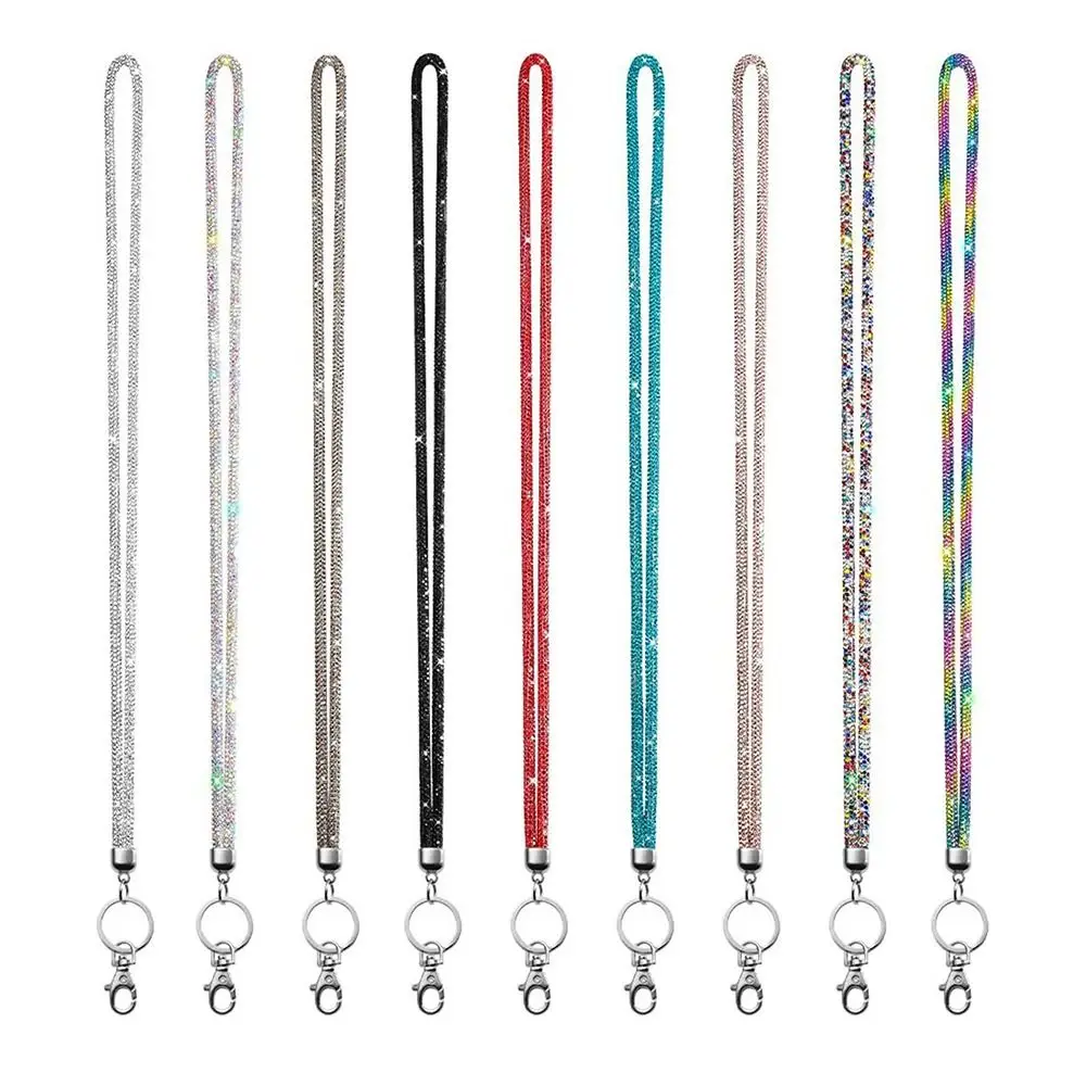 Fashion Crystal Phone Lanyards with Metal Clasp Bling Rhinestone Neck Strap Anti-Loss Hanging Lanyards Keychain ID Card Holder
