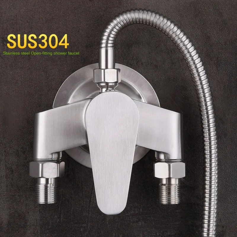 304 Stainless Steel Open Installation Mixing Valve Cold Water Heater Faucet Open Pipe Shower Shower Set Solar Switch