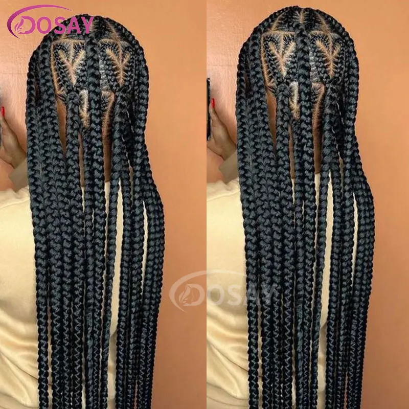 Perruque Full Lace Wig tressée sans nœud pour femmes noires, cheveux de bébé, tresses Cornrow synthétiques, perruque avant en dentelle 36 pouces, nouveau fway