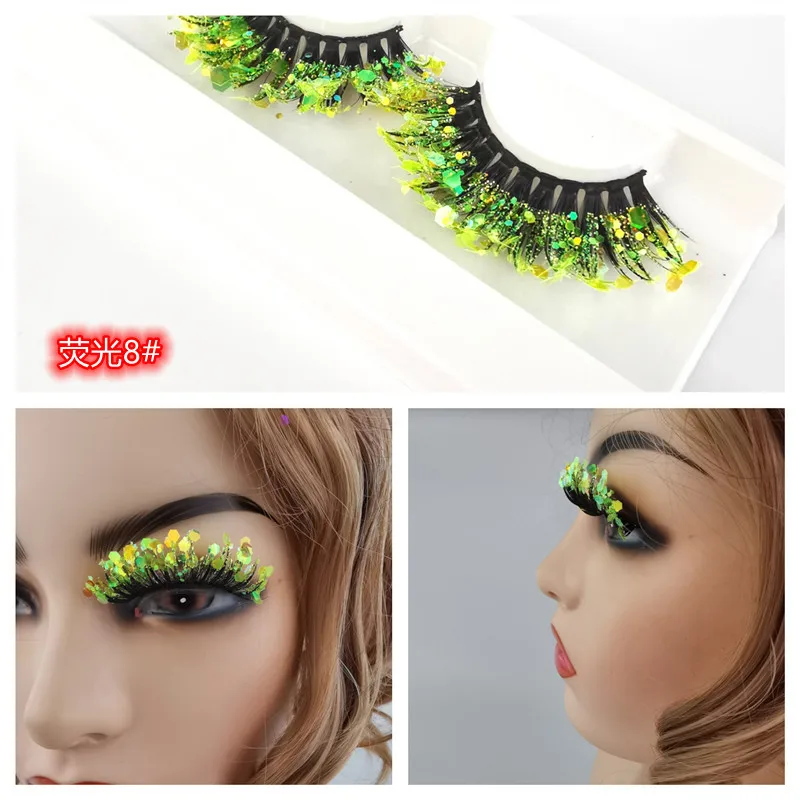 OKAYLASH 3D Pink Gold Shining Colored Eyelashes Wholesale Glitter Dramatic Volume Glow Russian Color Lashes Cosplay Halloween