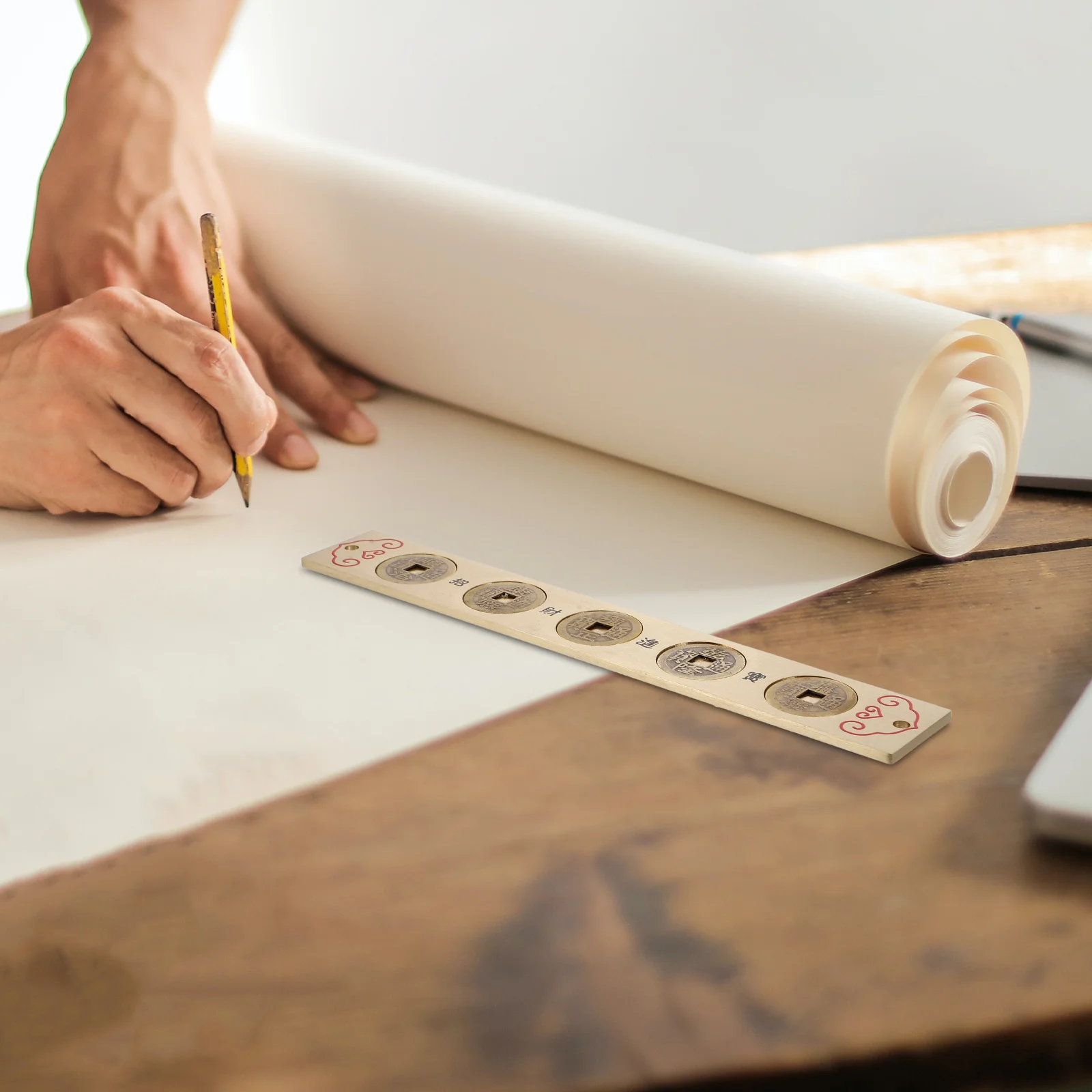 الإمبراطور عملة النحاس حاكم خمر متعددة الوظائف المحمولة عملة أداة قياس الزخرفية الصينية التقليدية حاكم للرسم