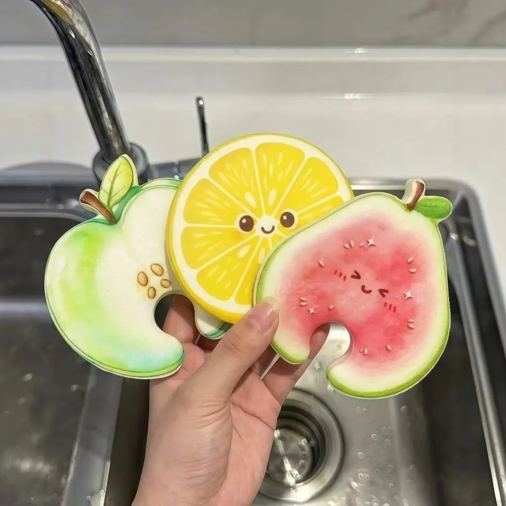 3Pcs Absorbent Kitchen Dishwashing Sponge Dual-Sided Quick Dry Fruit Shaped Cleaning Sponge Non-Stick Oil Compressed Cellulose