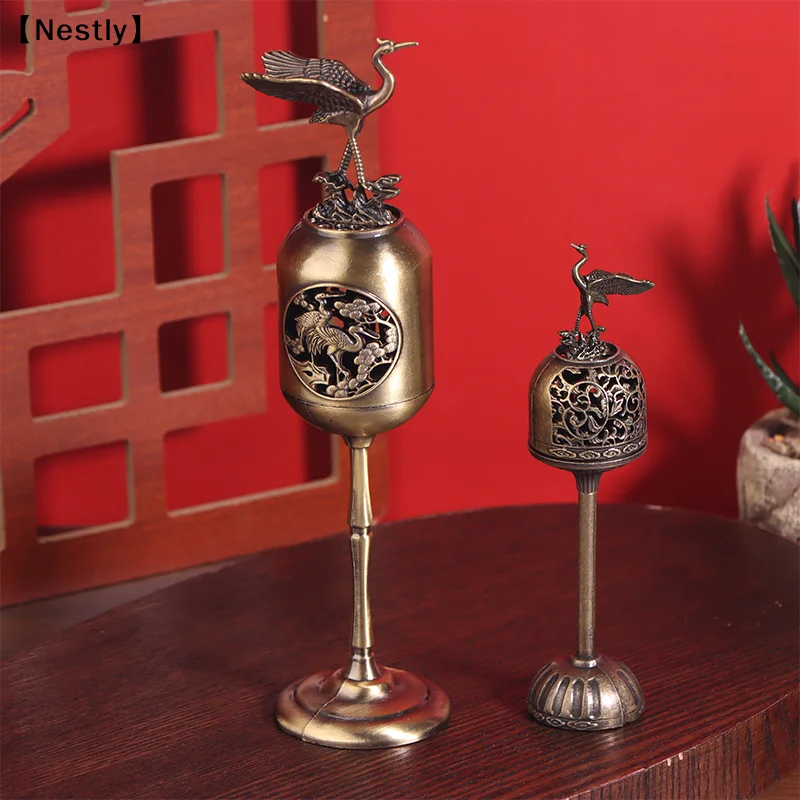 Metal Standing Crane Hollow Lamp Sandalwood Fragrance Censer Smoking Backflow Incense Holder Tea House Ornaments  Decor〔Nest〕