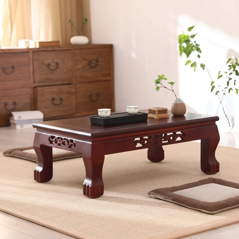 Mesa de estudo clássica chinesa, suporte tatami de madeira maciça, mesa de chá japonesa, mesa de janela saliente, mesa de madeira artesanal