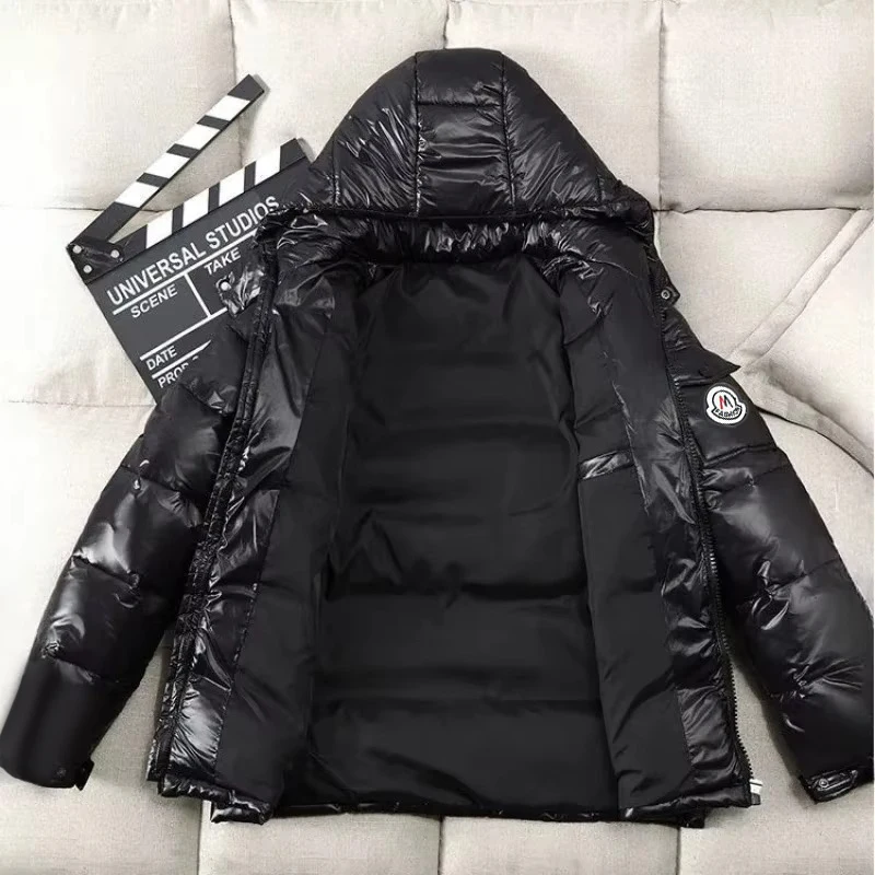 Winter Men Shiny Puffer Jackets Hooded Casual White Duck Down Coats Male Outdoor Windproof Warm Jackets 4XL