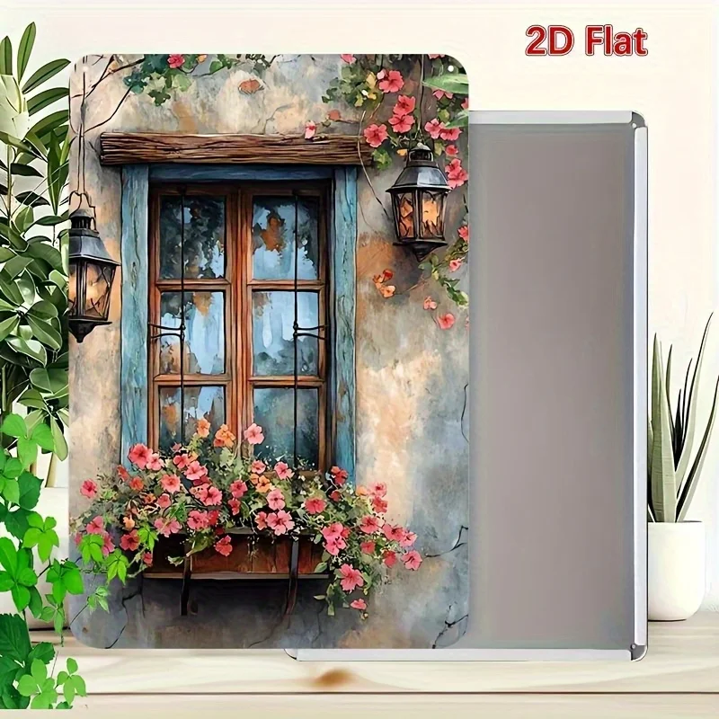 Vintage 8x12in Metal Tin Sign, Farmhouse Wall Art with Floral Design, Pre-Drilled Iron Decor for Indoor/Outdoor Easy Installatio