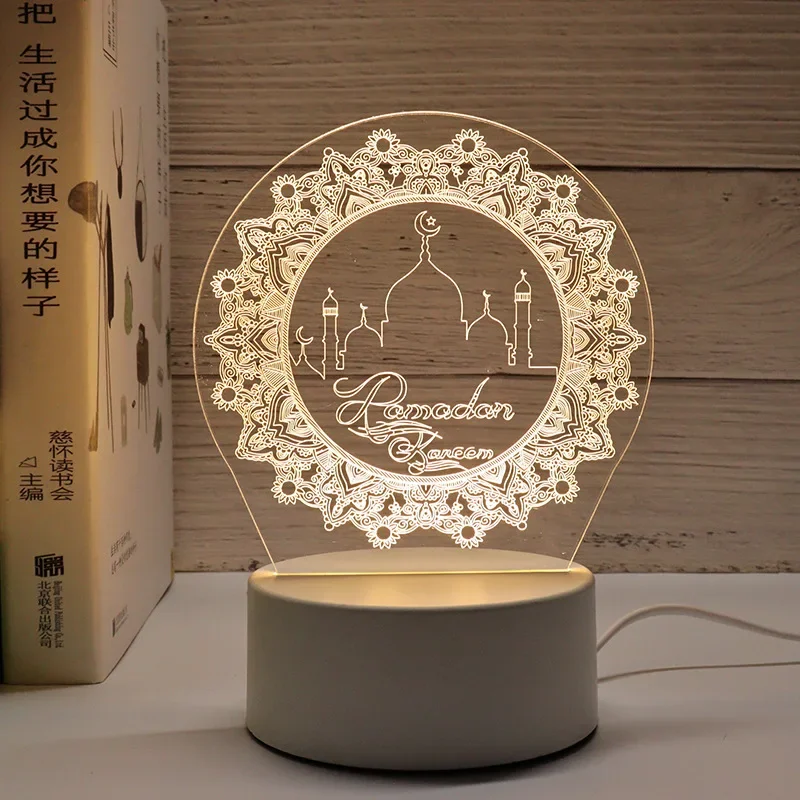 Luz de noche acrílica 3D LED operada por USB, decoraciones de Festival de Ramadán musulmán, adornos de mesa EID Mubarak, lámpara de noche,