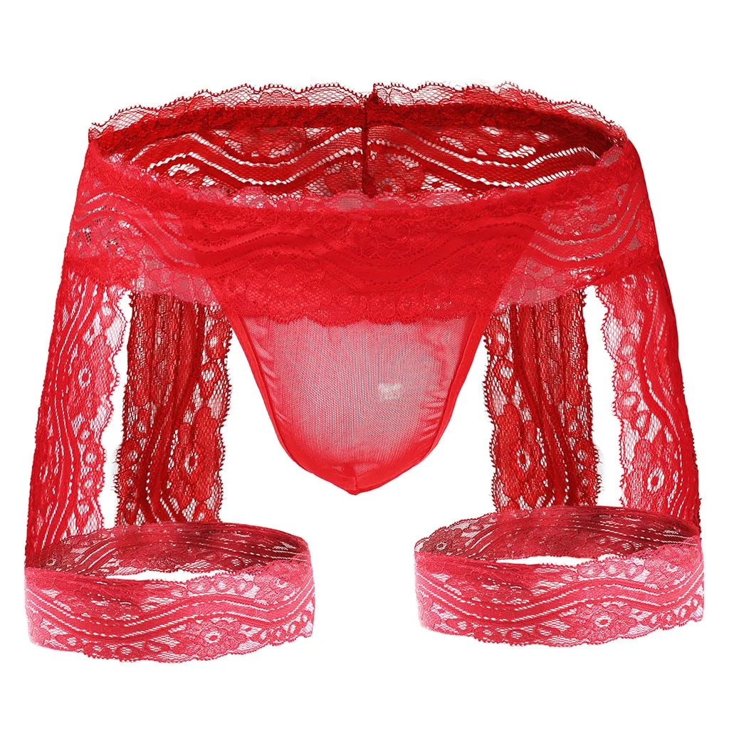Erotic Garter Belt Thong Men Lace Open Crotch Suspender Underwear Pouch Open Back Erotic Lingerie Crotchless Couple Play Panties