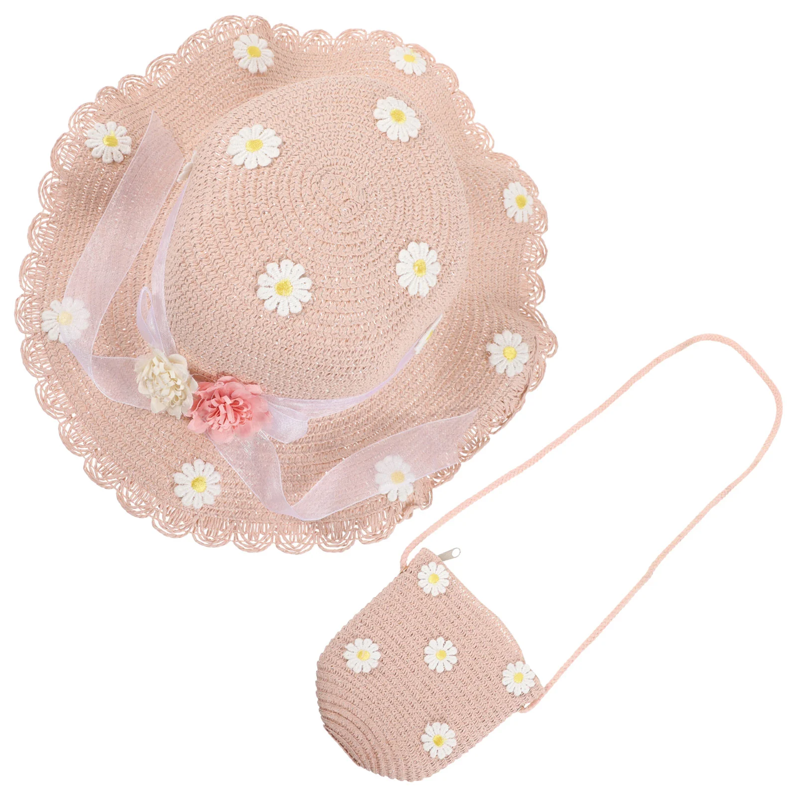 2 Pcs Straw Hat Girl Purse Sun Toddler Protection Kid Wallet for Baby Kids Strawhat