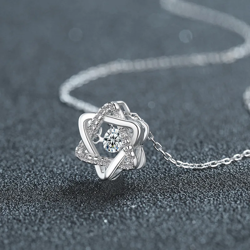 S925 Silver White Gold Plated 0.5CT D Color Moissanite Elegant Hexagram Pendant Necklace, Exquisite Jewelry.