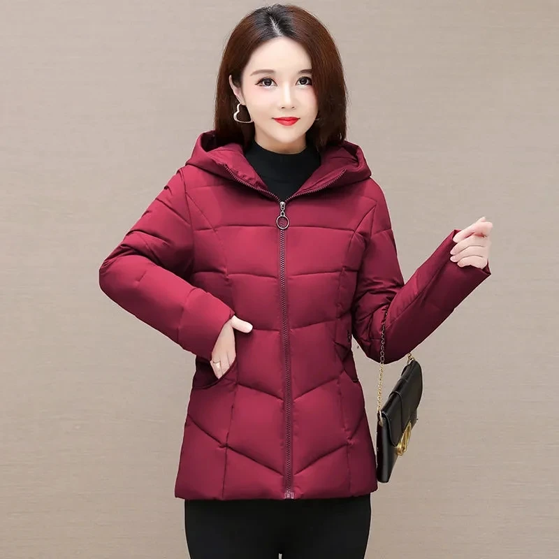 2023 Casual hooded cotton-padded lady slimming cotton-padded Korean fashion mom high-end coat lady