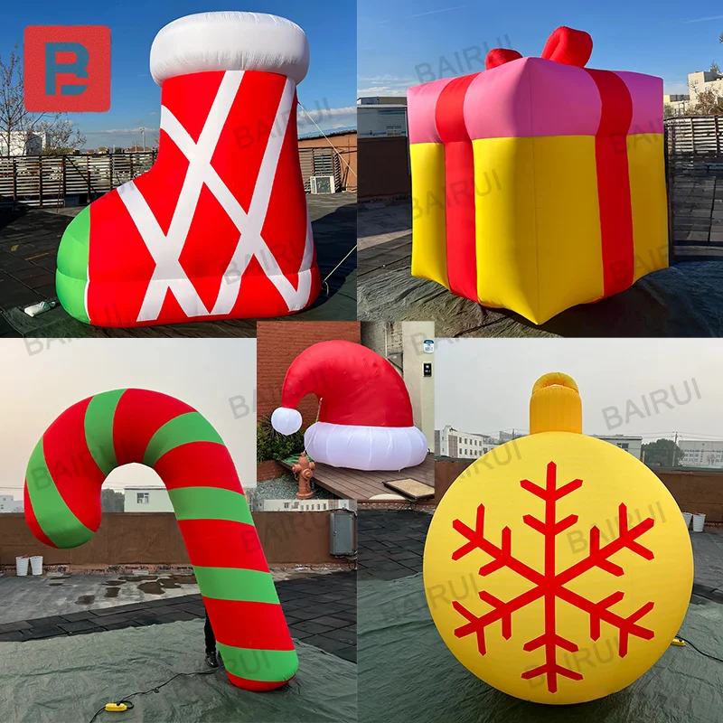 Huge christmas inflatable hat sock gift box cane ball for new year celebration decoration