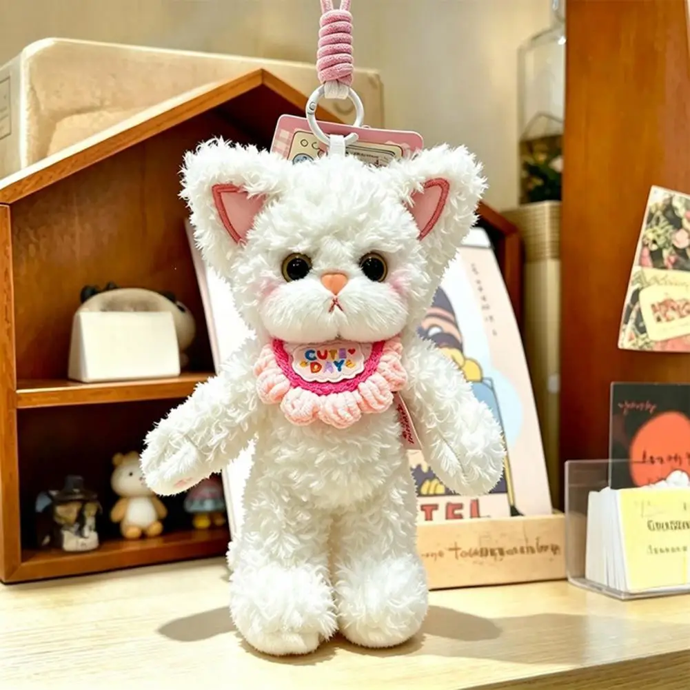 Plush Cat Keychain Pendant Plush Cat Pendant Keychain Cute Fuzzy Kitten Charm Backpack Accessory Soft Stuffed Gift for Cat