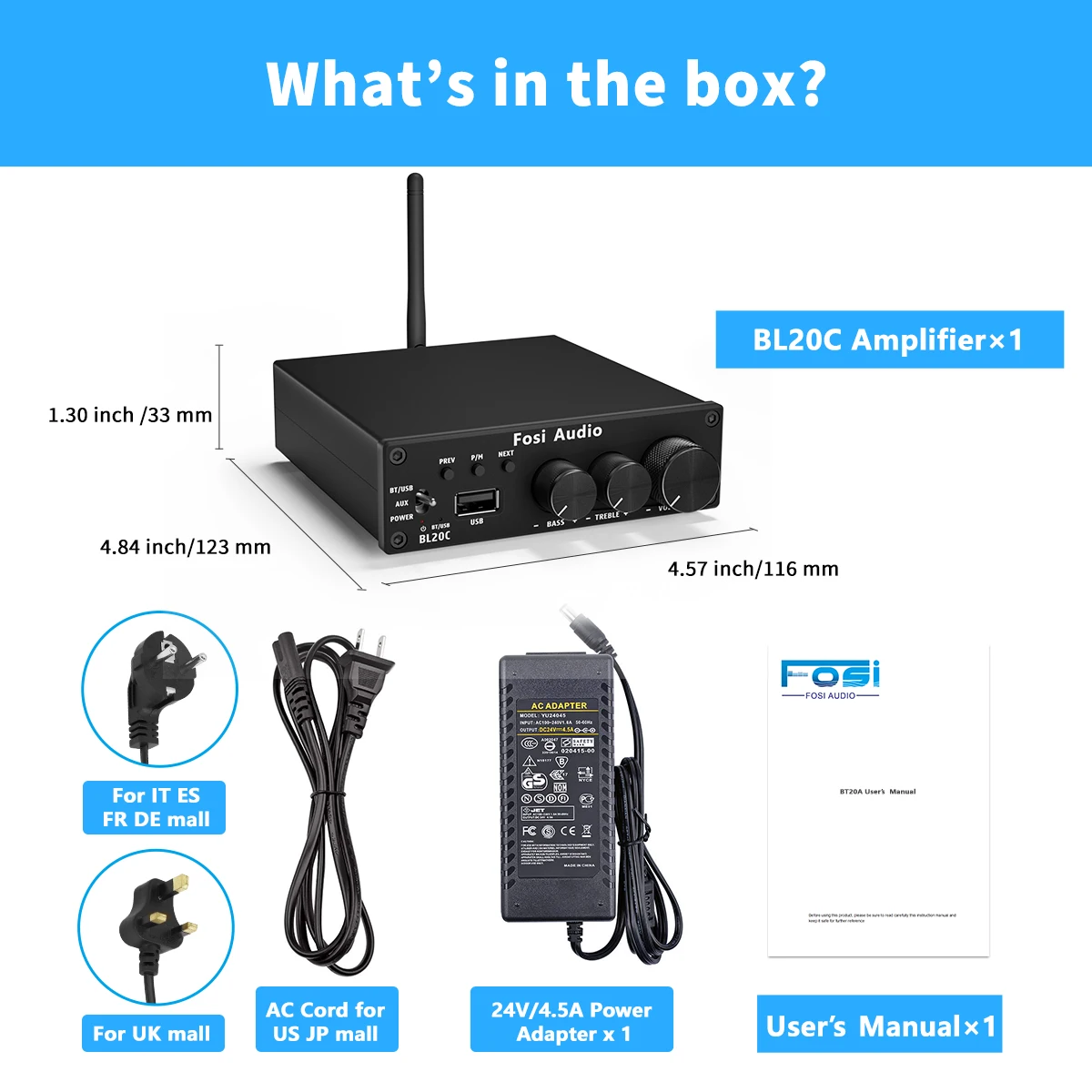 Imagem -05 - Fosi Audio-antena Bluetooth Bl20c Amplificador de Potência 160w Mini Classe d Amp U-disk Player para Alto-falante Passivo Doméstico