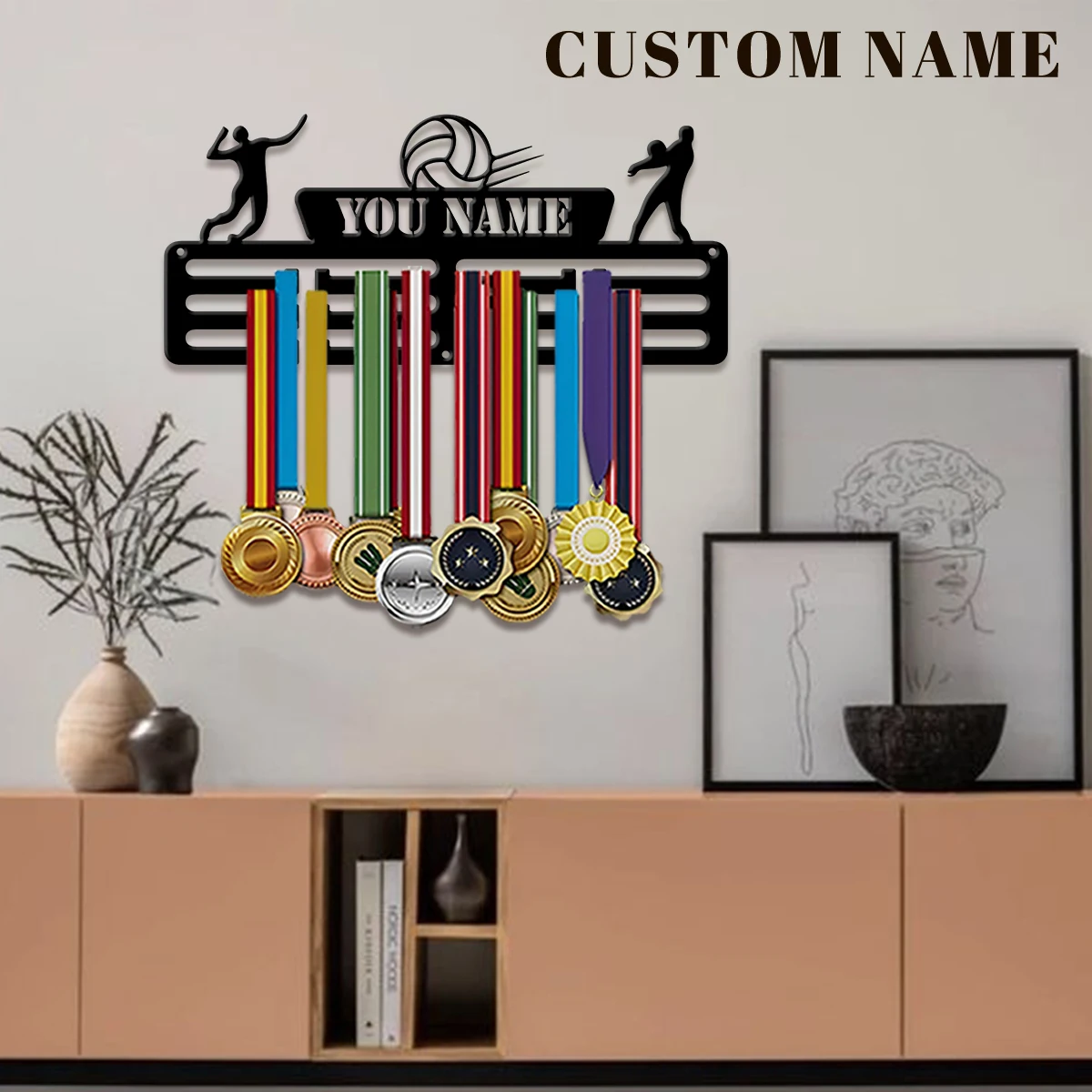 1pc Custom Iron Medal Hanger Personalized Name Exclusive for Volleyball Players Design Medal Display Rack, Birthday Gift