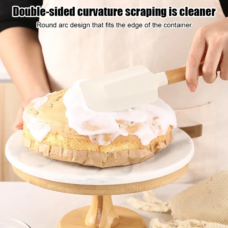 White Silicone Cream Spatula Non-stick Pastry Blenders Wood Handle Chocolate Butter Baking Scraper Kitchen Cake Mixer