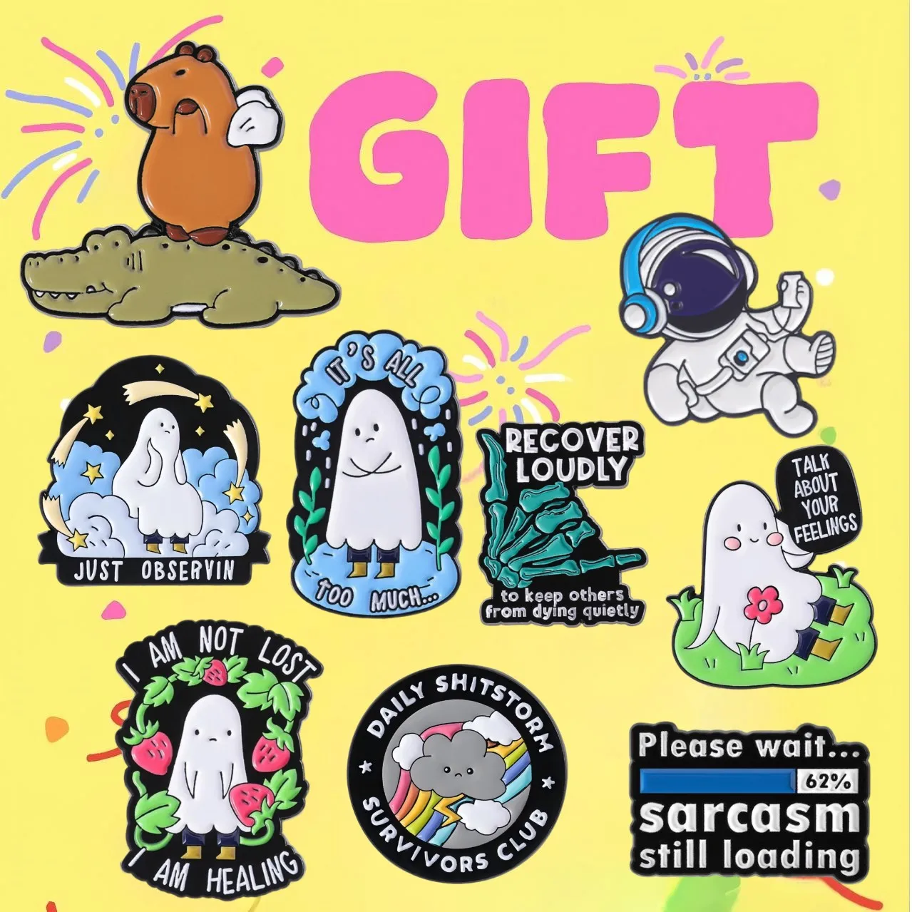 It's All Too Much Enamel Pins Flower Ghost Halloween TALK ABOUT YOUR FEELINGS Brooches Clothes Badge Jewelry Custom Gift Friends