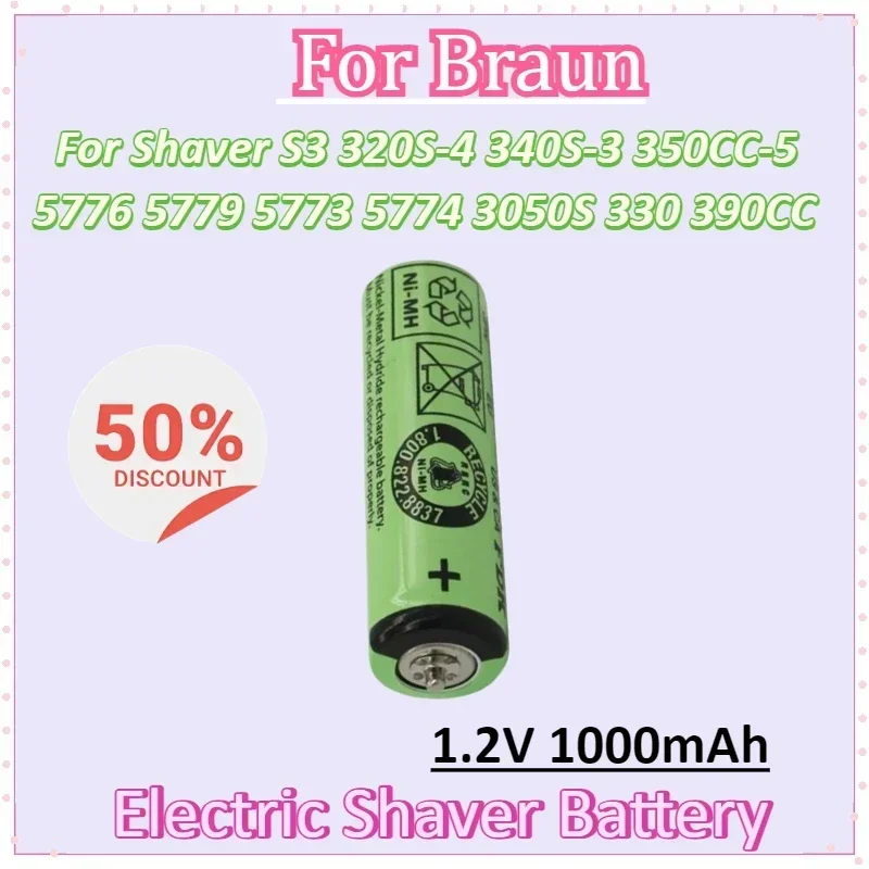 

1.2V 1000mAh Battery for FDK Braun Shaver S3 320S-4 340S-3 350CC-5 5776 5779 5773 5774 3050S 330 390CC Pins on Both Ends