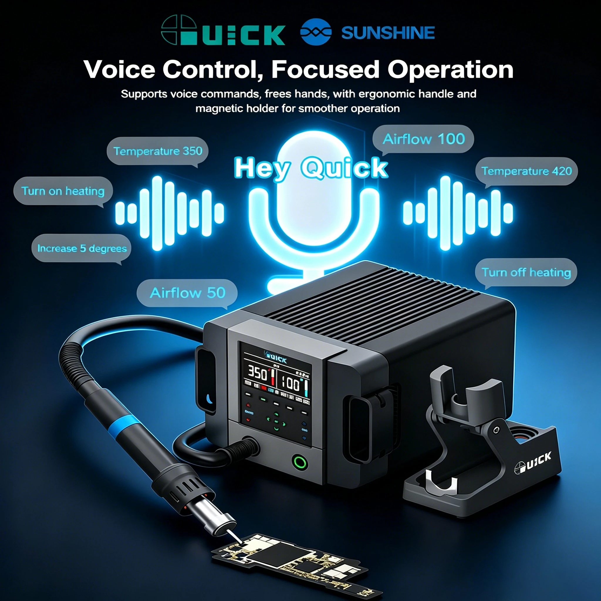 QUICK 861 Pro Max Hot Air Rework Station 1300W 50-550°C Brushless Fan Voice Control Auto Sleep for Phones PCB Motherboard Repair