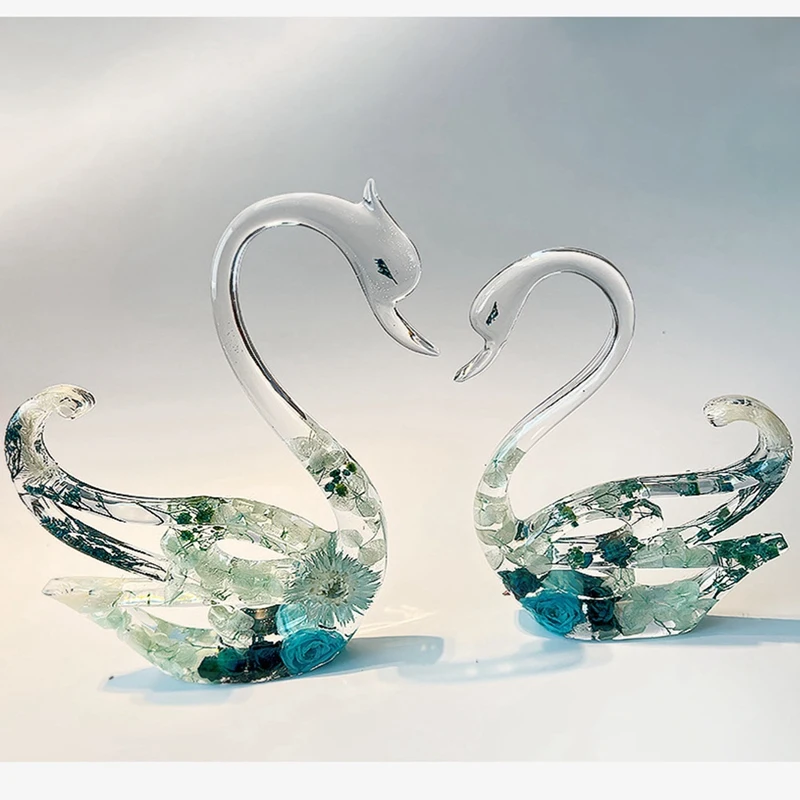Molde de silicona para decoración de escritorio, accesorio de resina epoxi, espejo de cisne, duradero, 2 piezas