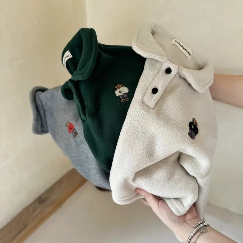 Kinder Jungen Fleece Poloshirts RAISE Herbst Winter Säuglinge Babys Jungen Unterhemd Locker Plus Samt Warm Kinder Jungen Pullover – Detail 3