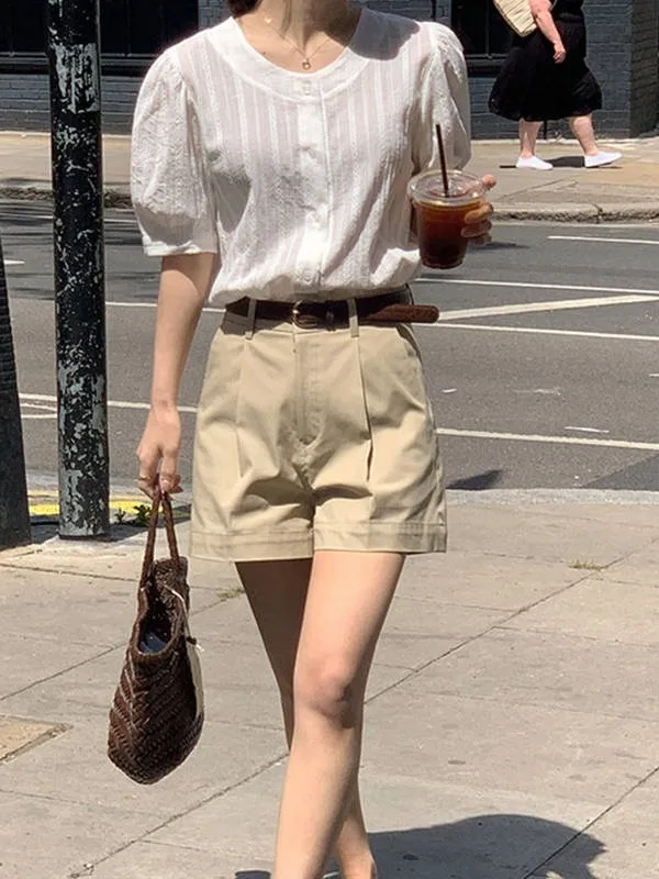 Coreano Sle Sweet Floral ort Sve irt Donna Estate 2025 Nuovo rotondo Ne Single Button Ele Top Bubble Sve