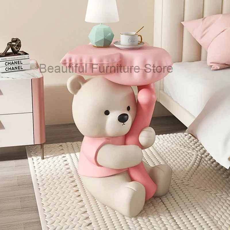 Home Decor Bear Statues Side Table Designer Bedroom Simple Cute Coffee Table Irregular Small Table Basse Entrance Hall Furniture