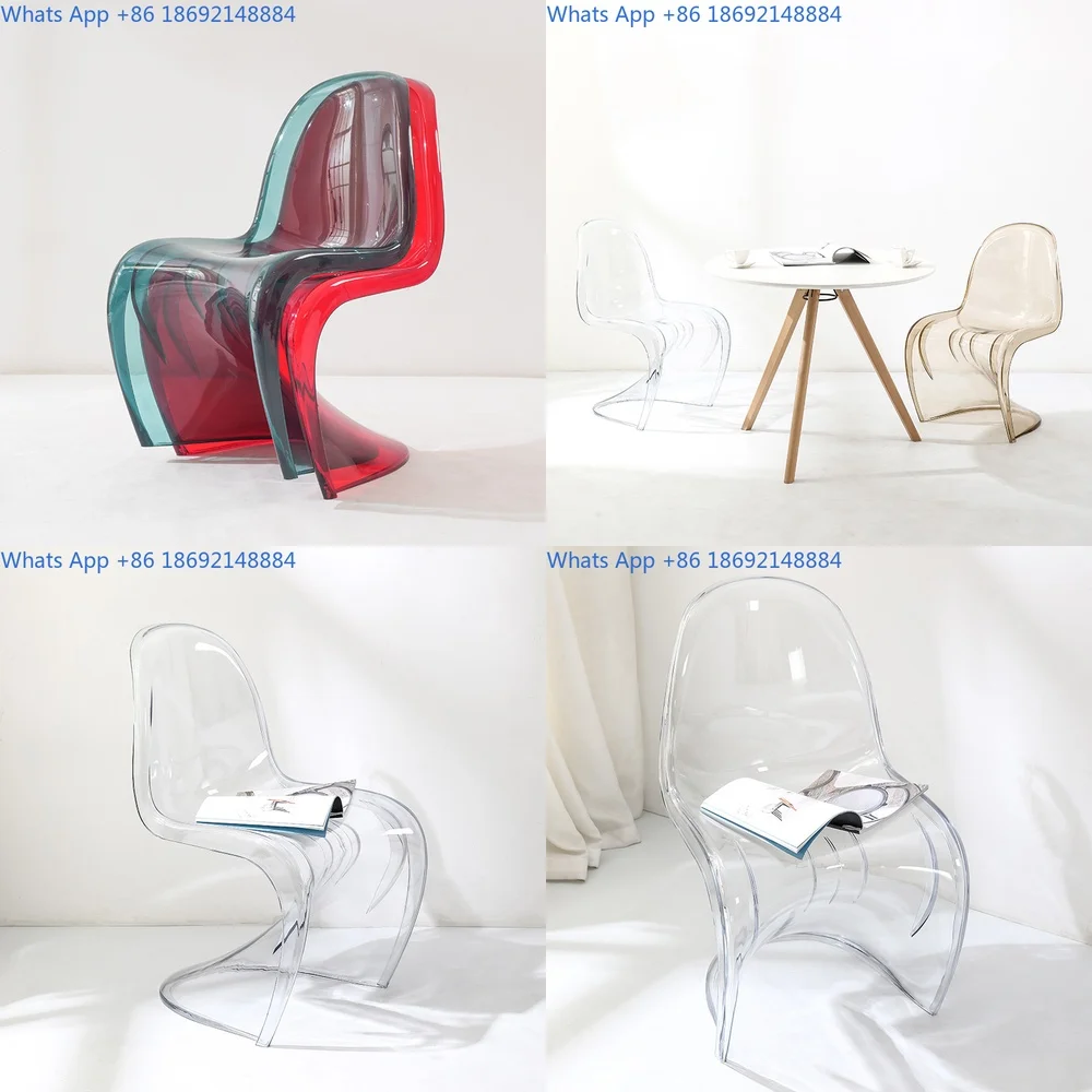 

White acrylic dining chair with transparent backrest for casual seating and makeup use