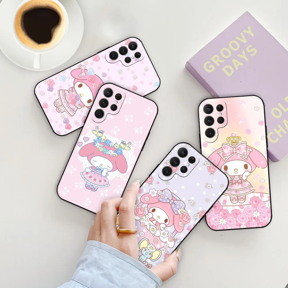 

Cartoon Cute My Melody Phone Case For Samsung Galaxy S24 S23 S22 S21 S20 Ultra 5G Fe 10 9 8 Plus Case S24Ultra Black Soft Cover