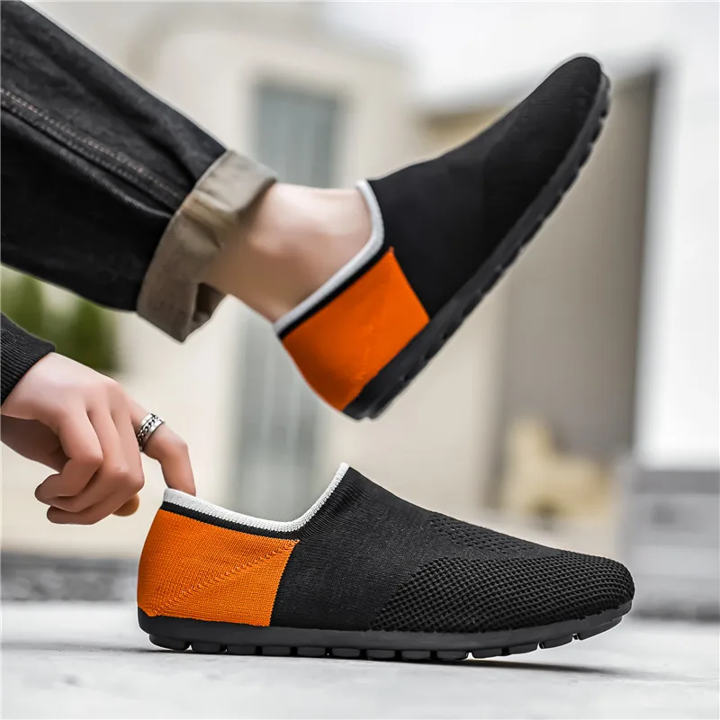 Sapatilhas masculinas de malha respirável, sapatilhas de slip-on planas, cor mista, sapatos estudantis ao ar livre, alta qualidade, primavera