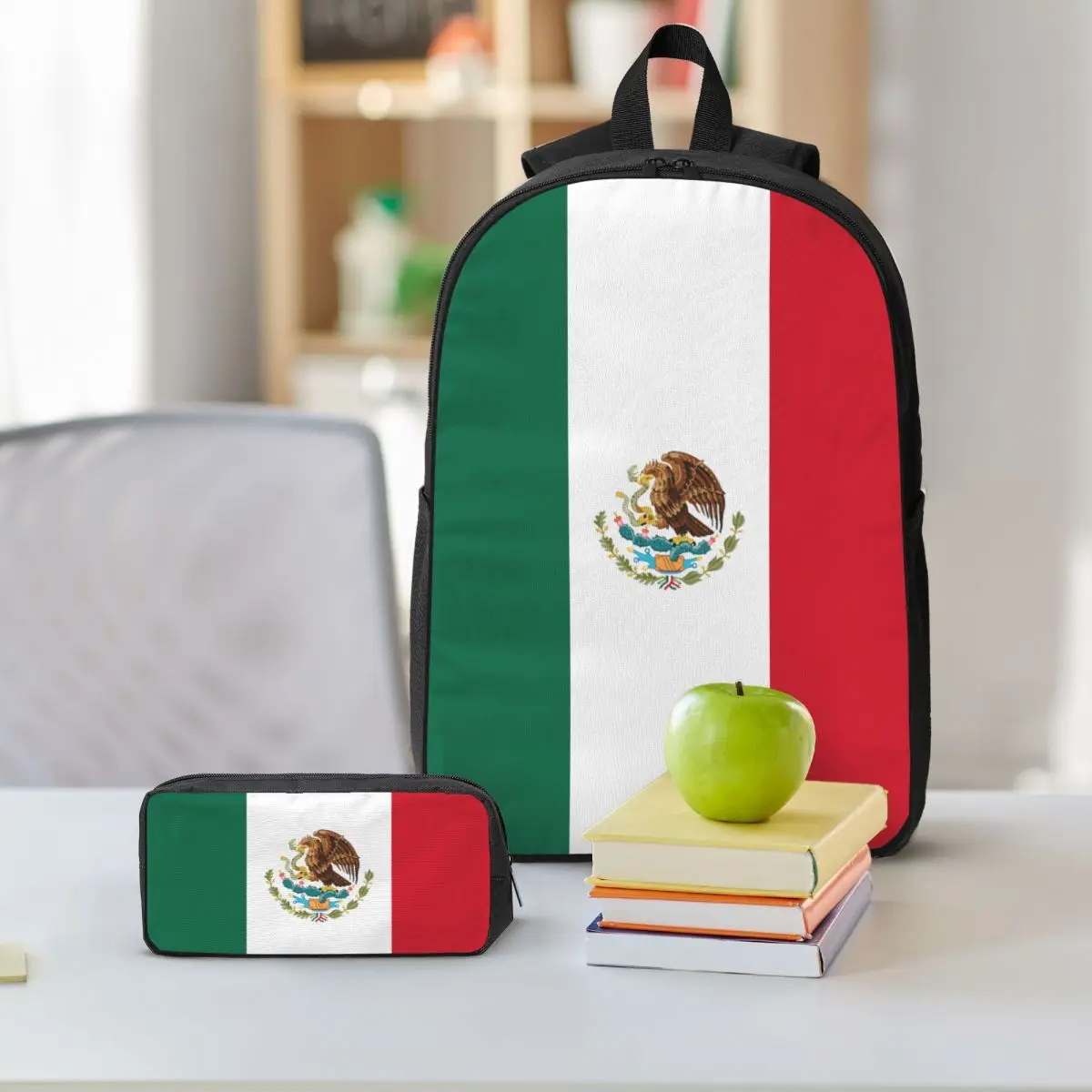 3Pcs Mexico Flag Mexican Friend Backpack Set for Children Pen Bags Bookbag Sets with Lunch Box For School Students Knapsack