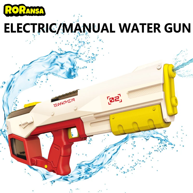 Pistola de água elétrica para adultos e crianças, estoura alta pressão, ação energética forte, spray de água automático, brinquedos de praia