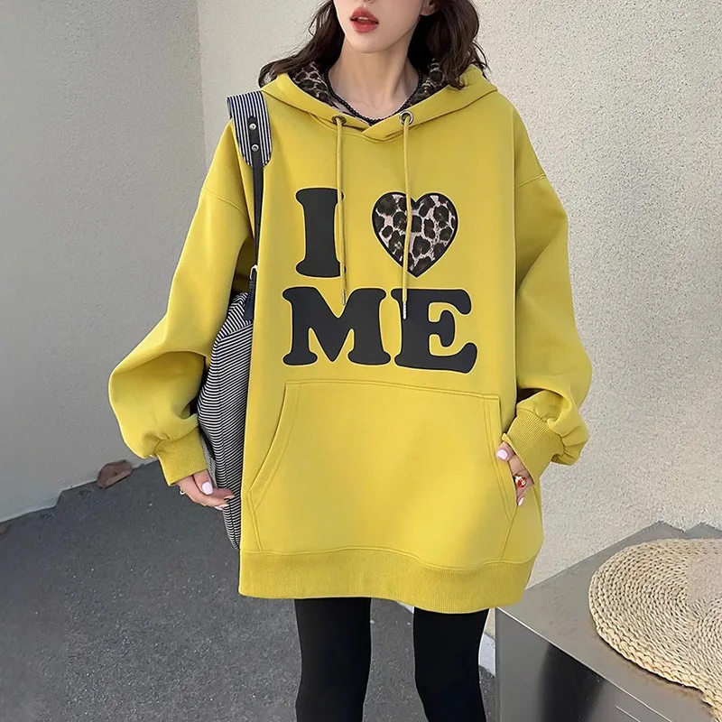 Letter Love Printed Hoodie Long Sleeved Hooded Sweatshirt Women Y2K Korean Loose Casual Thread Loose Pullover Top All Sizes New