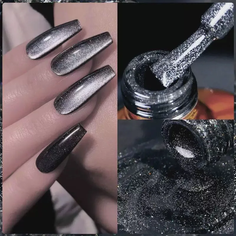 1-6pcs PSK Mysterious Agile Dark Spark Star Trails Crystal Cat Eye Gel Nail Polish Advanced Versatile Black Pink White Nail Art