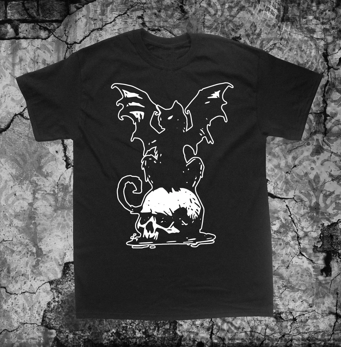 Cat Bat Skull Shirt  Plus Size Gothic Goth Occult Energy Punk Grunge Pentacle Star Pentagram Satanic Baphomet