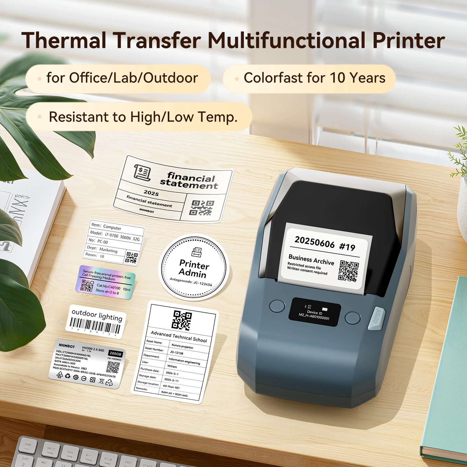Niimbot M2 Thermal Transfer Printer Cable Multi-function Color Printing CableLabel/Reagent Vials/DIY Labels for Home/Office