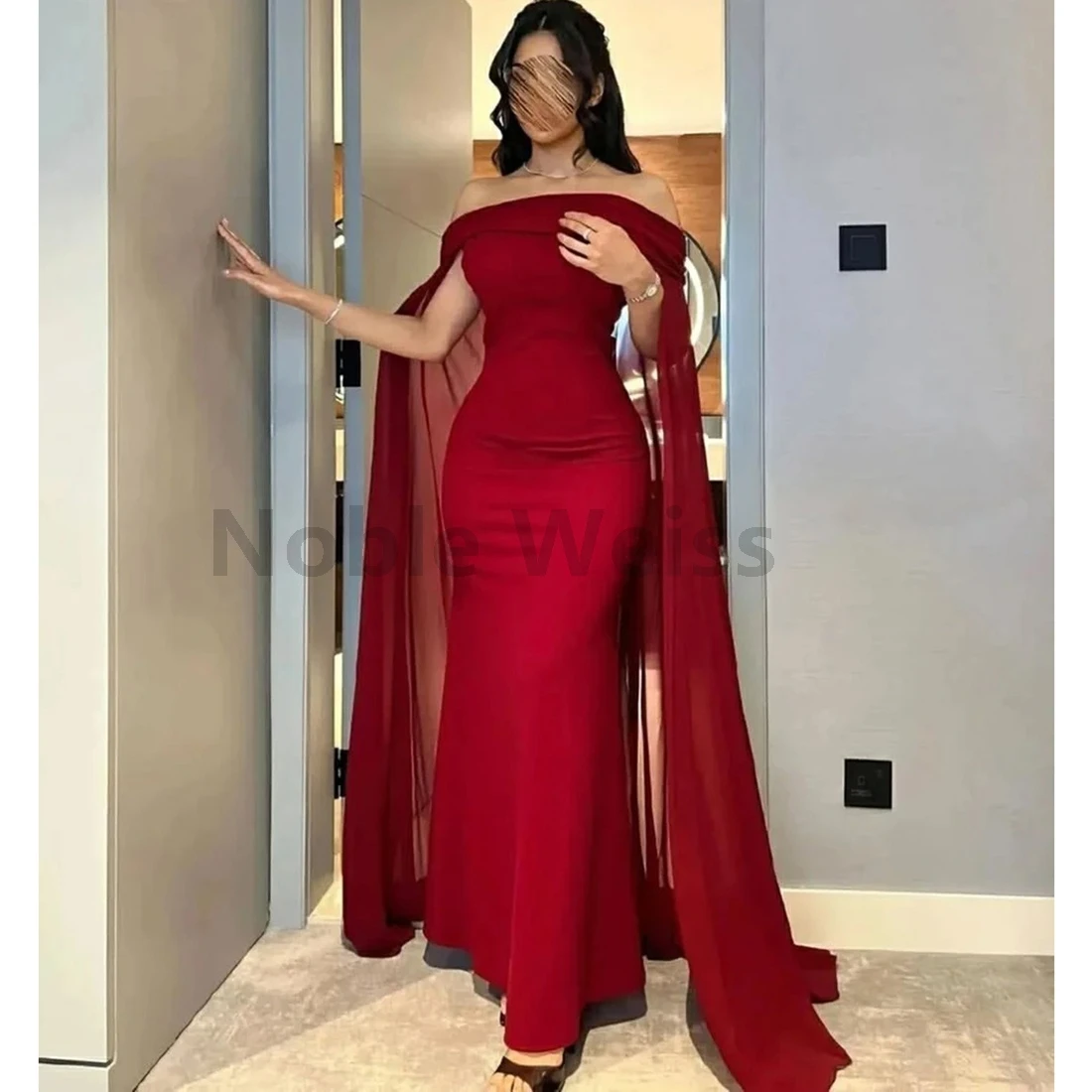 オフショルダー サテン イブニング ドレス マーメイド フロアレングス プロムドレス 特別な日のドレス カスタマイズ