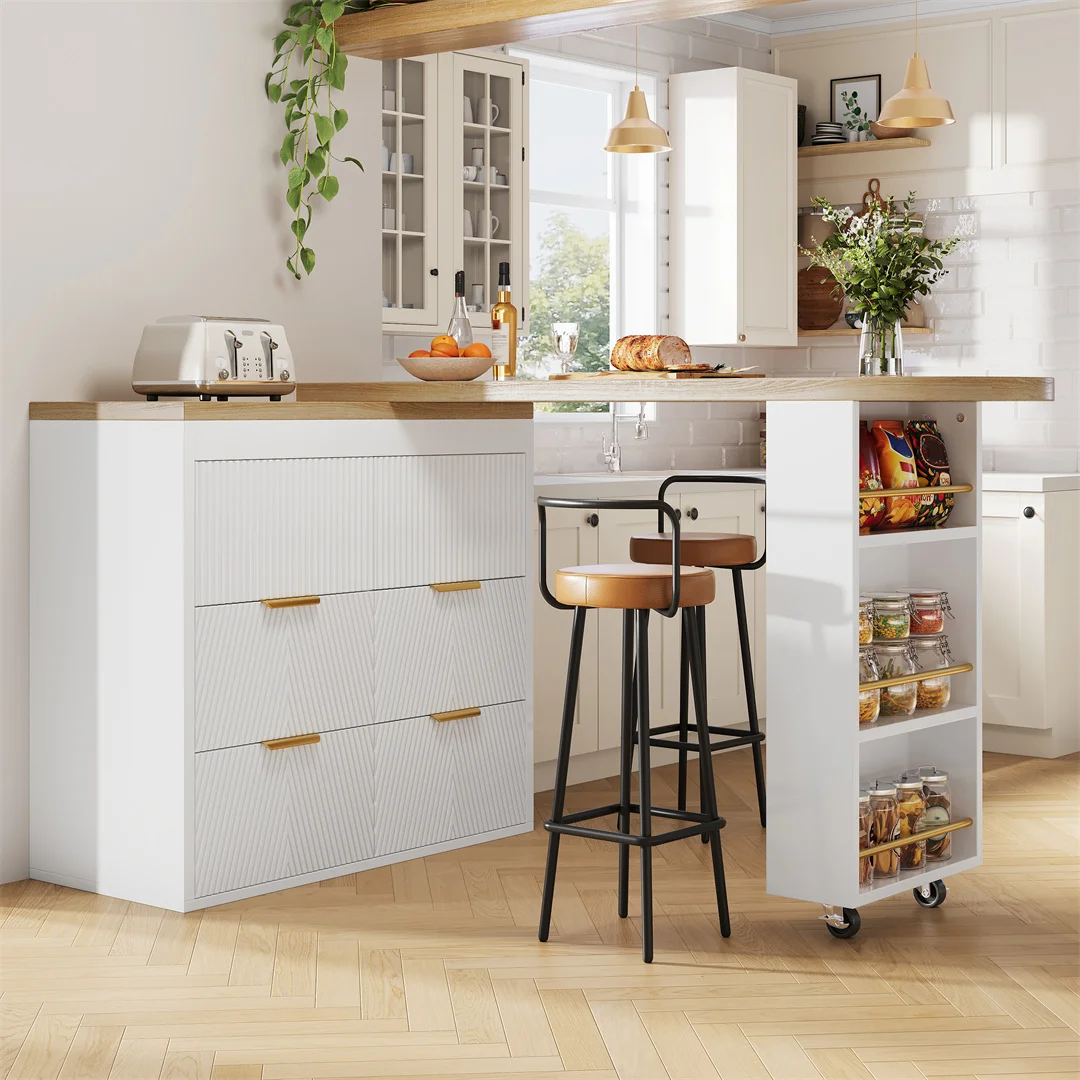 Mueble de cocina con almacenamiento, barra con 6 cajones, mueble de cocina para autoservicio de utensilios, mesa multifuncional giratoria 360° °