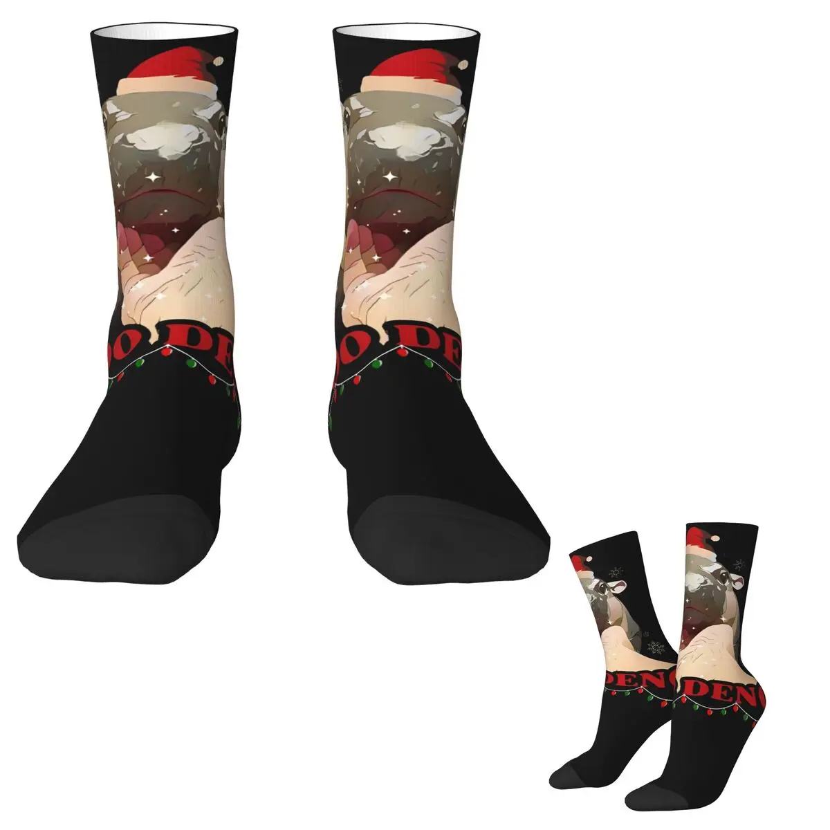 Merry Christmas Print Moo-Deng Stockings Design Casual Socks Autumn Anti-Slip Socks Men Skateboard Medium Soft Socks