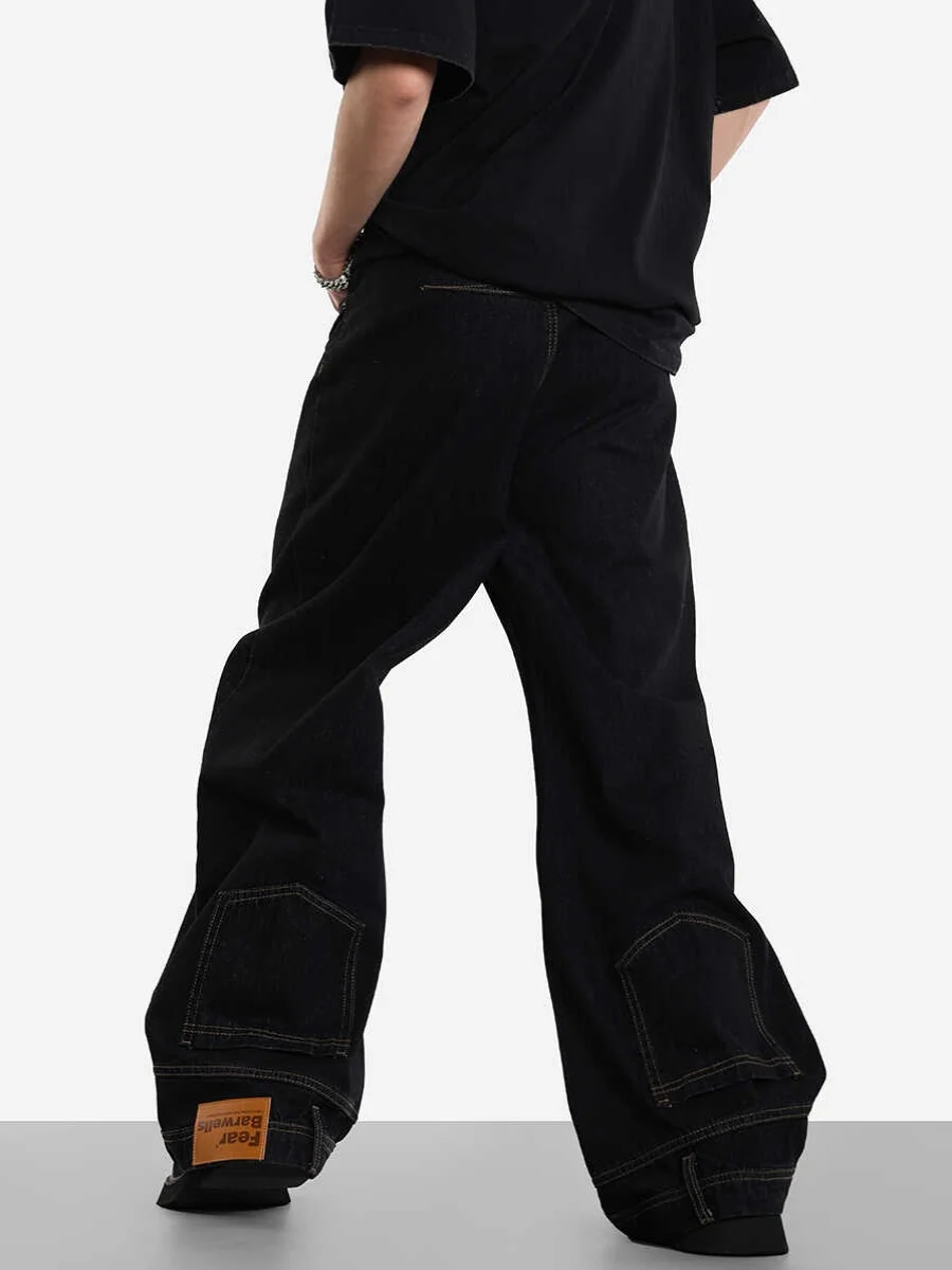 Calça jeans de perna larga americana sle, design baward, solta, reta, feminina, casual, cintura alta, calças compridas