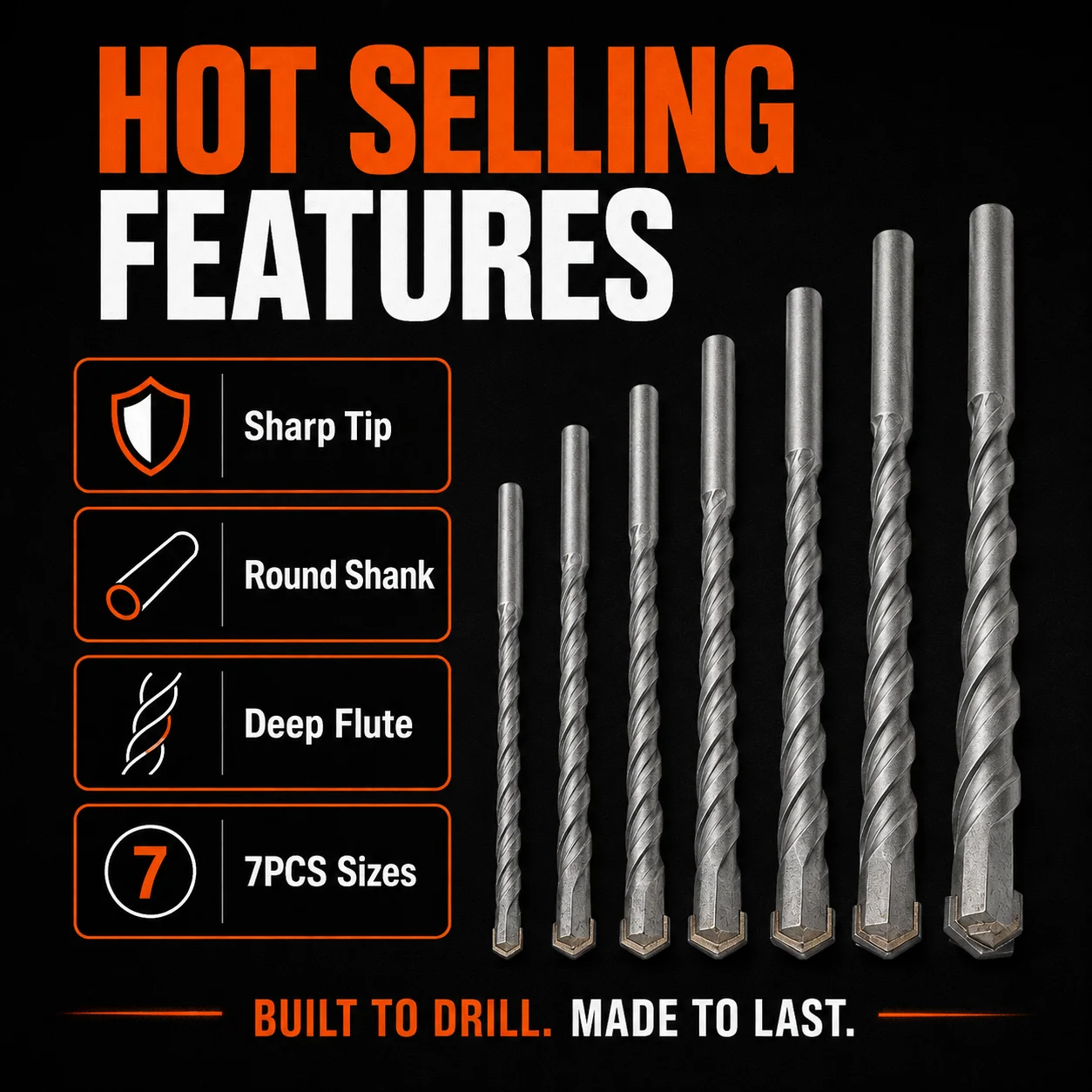 7Pcs Concrete Masonry Drill Bits Set, 4/5/6/8/10mm Carbide Tip Drill for Brick Block Cement Wall