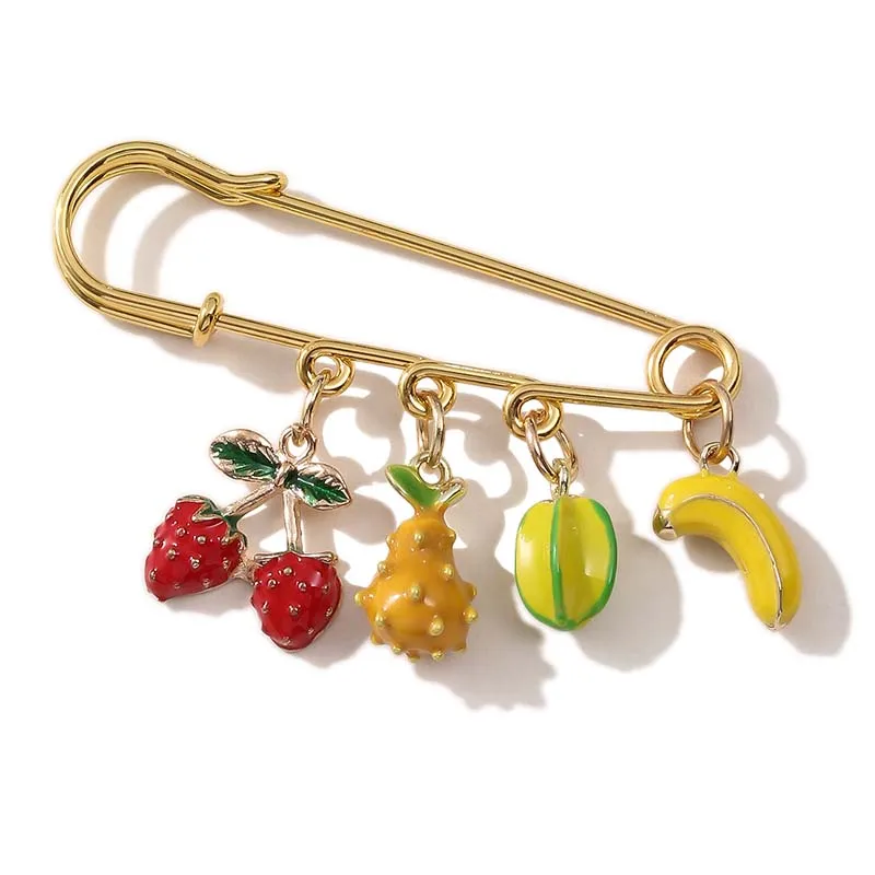 جديد الحلو الكرز الفاكهة الذهب بروش ثلاثية الأبعاد الكرز البطيخ الفراولة الأخضر ورقة قلادة DIY دبوس ملحق مشبك الملابس الثابتة