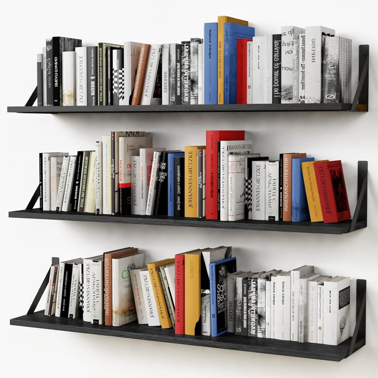 

Floating Shelves 36 Inches Long 8 In Deep Set Of 3, Large Wall Shelf For Bedroom Books, Heavy Duty Wide Wall Shelving For Living Room Office Kitchen Closet Organizers And Storage (Black)