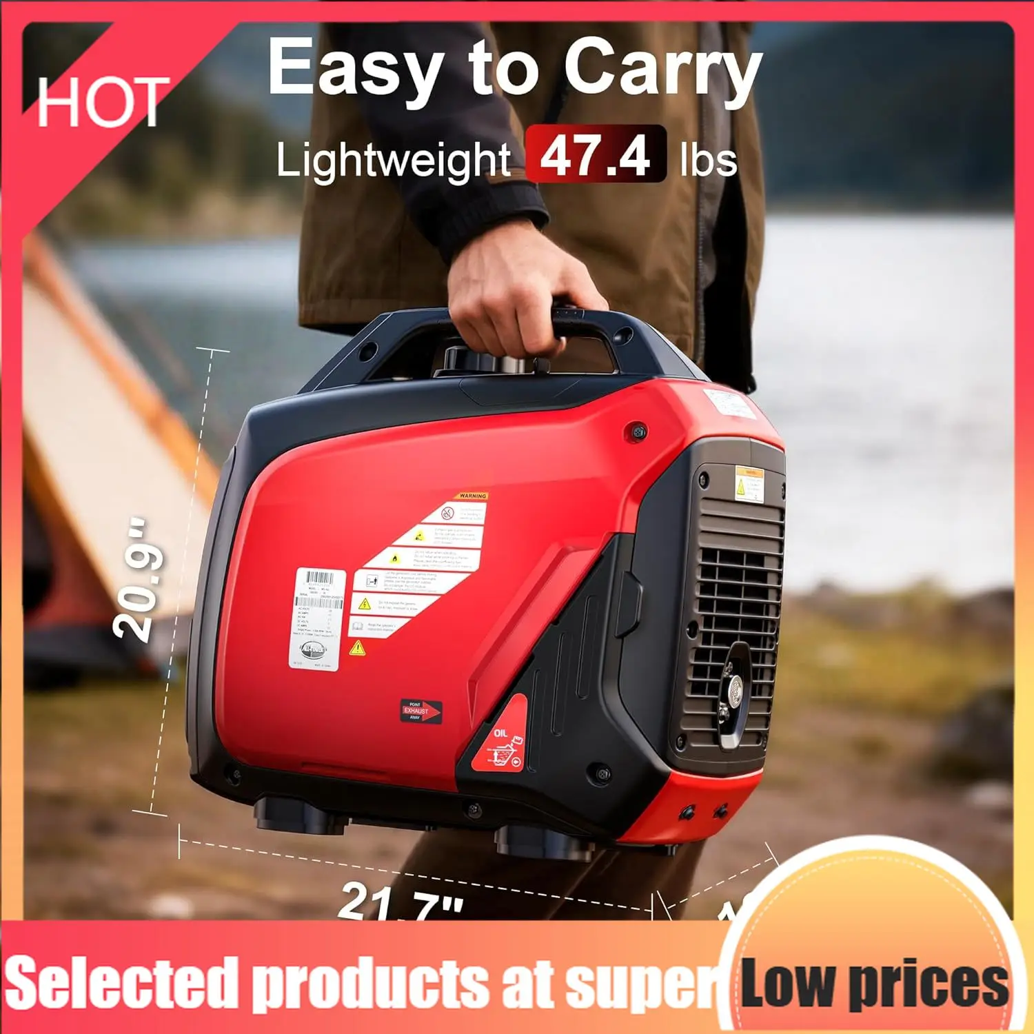 

Limited Edition3300W Portable Inverter Generator: Quiet Small Generator CO-Sensor ECO Mode EPA Compliant 1.72 Gal Fuel